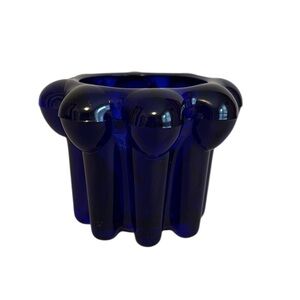 Vintage Reims Cobalt Blue Glass Candle Stick Holder Ribbed Made in France